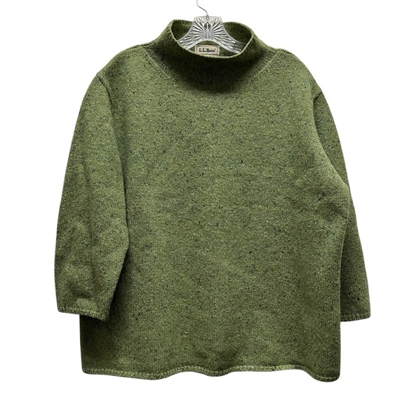 Vintage LL Bean Mock Neck Pullover Lambswool Blend Sweater XL Green Speckled - Picture 1 of 5